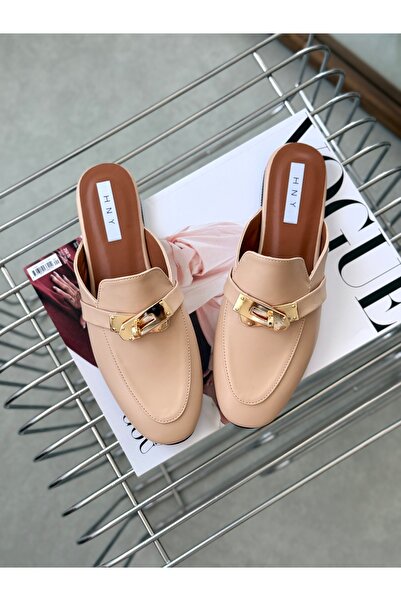 hny shoes Nude Gold Toka Detaylı Terlik