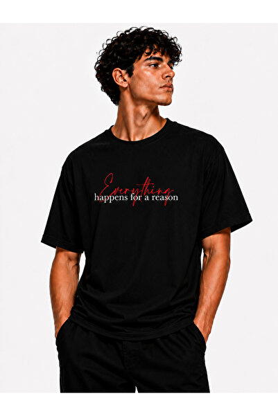 Clothify Unisex Large Size Oversize Happen for Reason Printed Premium 100% Co...