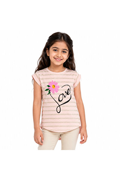 Generic Girls Casual Love Flower and Gold Stripes Print T-Shirt |   Short Sle...
