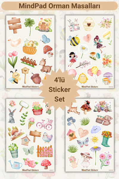 Mindpad Orman Masalları 4’lü Sticker Seti – 8x12 cm Doğa ve Hayvan Temalı Eti...