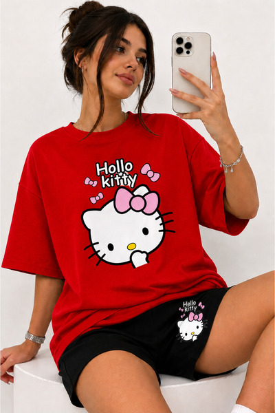 JAWÜ STYLE T-Shirt Shorts Set Hello Kity Printed Oversize Cotton
