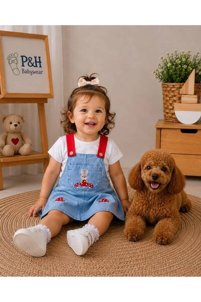 P&H BABYWEAR فستان جينز صيفي مطرز على شكل أرنب للفتيات الصغيرات، تي شيرت أساس...
