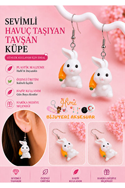 himi bijuteri aksesuar Rabbit Carrying Carrot Joyful Cute Animal Figure Dangl...