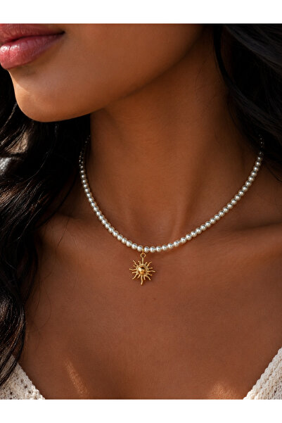 Histakı Women's Pearl Sun Pendant Necklace