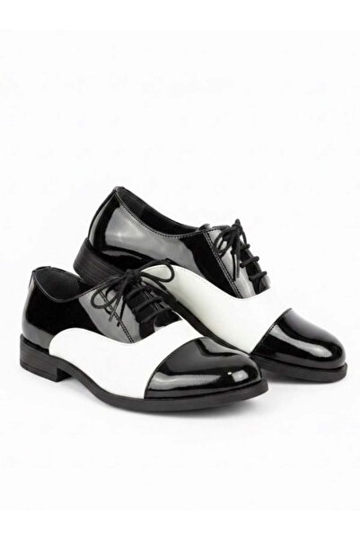 Zekids Boy's Black and White Patent Leather Laced Classic Shoes