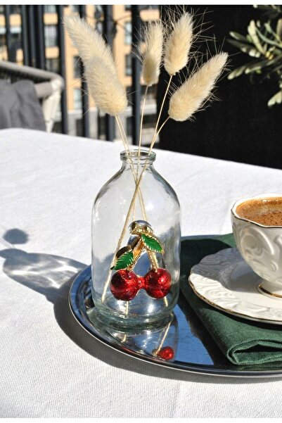 Qualitev 2 Pieces of Transparent Glass Mini Vase with Cherry Decoration 9 cm ...