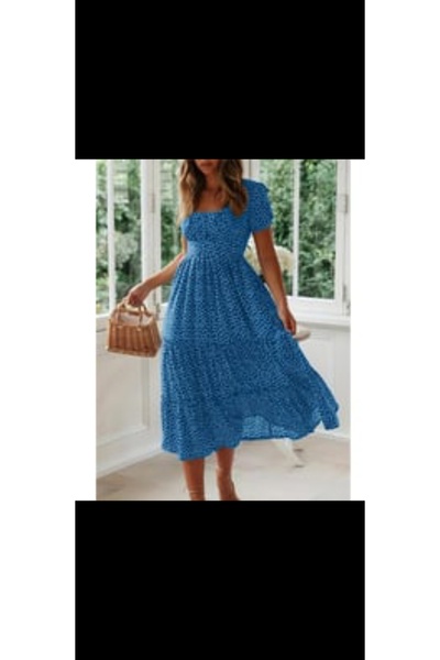 Modayazar Viscose Midi Length Pleated Gathered Summer Dress