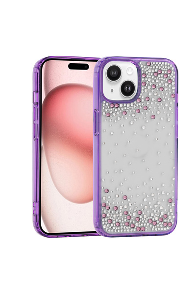BUTAM BİLİŞİM iPhone 15 Case Camera Raised Glittery Rhinestone Silicone Butam