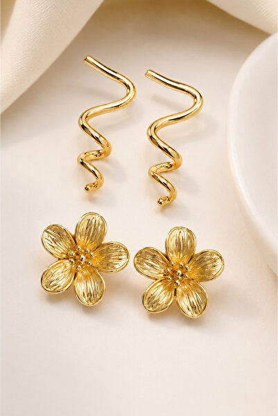 MRK 2-Piece Earring Set Floral Wavy Spiral Earrings