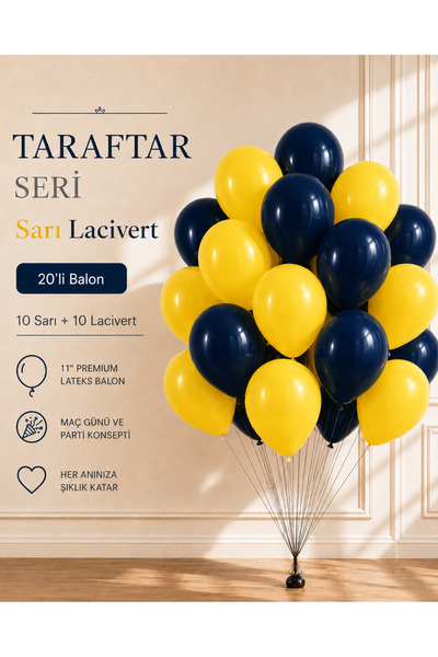 Marlon Balon Taraftar Seri Sarı Lacivert 20’li Balon Maç Günü Doğum Günü Part...