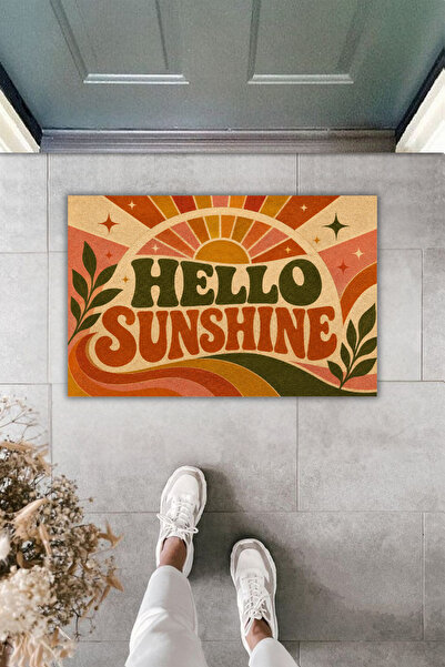 Rugmood Hello Sunshine Sun and Leaf Patterned Retro Digital Print Door Mat 70...