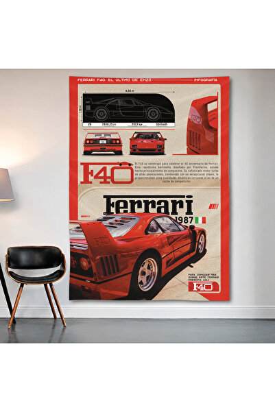 Geek Cultcha Ferrari F40 Wall Covering Wall Tapestry First Quality Satin Fabr...