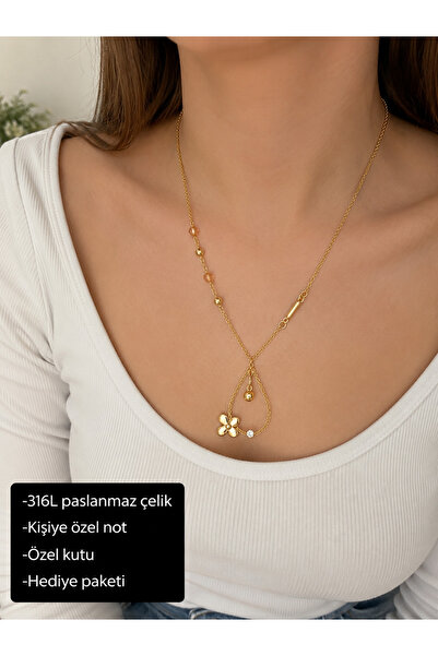 HER ŞEY NOTA www.herseynota.com Florenza Drop Flower Women's Necklace 316L St...