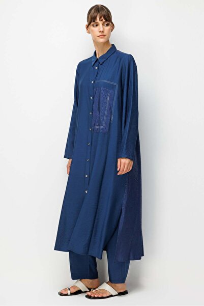 Micca %85 LyoCELL Goldy Desenli Ara Kumaş Garnili Pantalon Maxi Tunik Kombin ...