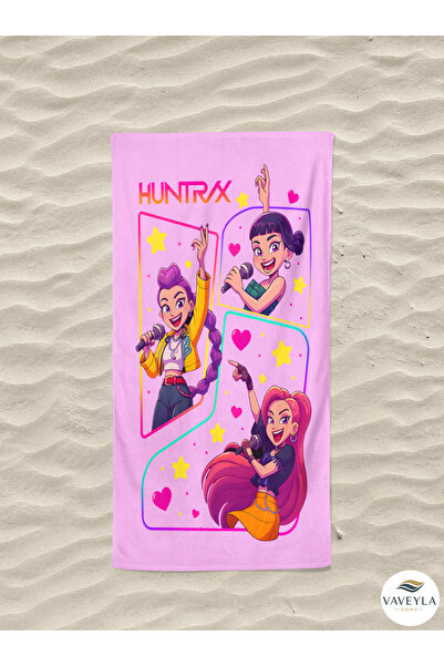Generic Brand Huntrix Pink Patterned Digital Printed Girls' Beach Towel Cotto...