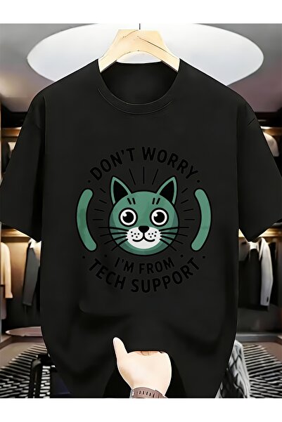 Ekim11 Don't Worry I'm From Tech Support Green Cat Men Daily Fashion Funny Un...