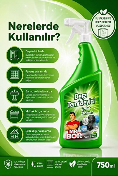 MR.BOR Duşakabin Kireç ve Derz Temizleyici Çok Amaçlı Güçlü Temizlik Muhteşem Sihirli Mavi Sıvı