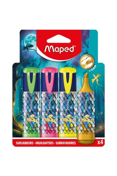 Maped Set markere Dragon Fluo, 4 culori, varf taiat, multicolor
