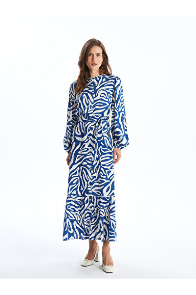 LC Waikiki Patterned Women's Long Shirt Dress with Sash