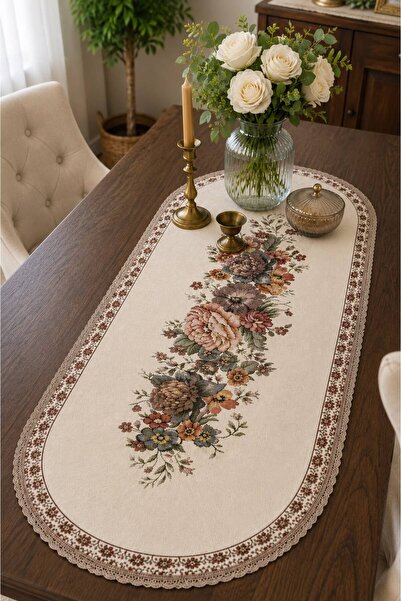 Yeshome Collection Vintaqe Bouquet Tapestry 40X90 Oval Coffee Table Cover