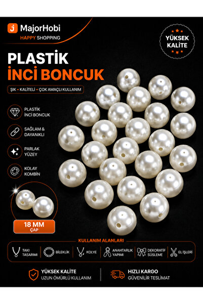 Major Hobi 18 mm Pearl White Plastic Pearl Beads 20 Pcs Jewelry Necklace Brac...