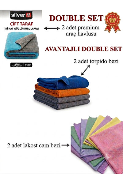 SİLVER HOME Premium 6'lı Double Araç Temizlik Seti - 600 Gsm Kurulama + 400 G...