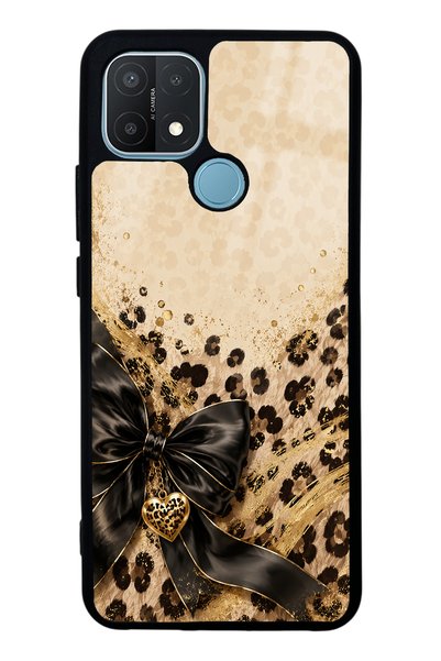 Spoyi Oppo A15 Golden Leopard Heart Design Glossy Phone Case