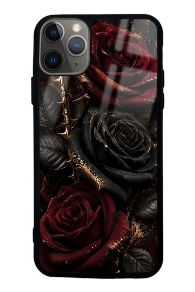 Spoyi iPhone 11 Pro Max Obsidian Crimson Rose Design Glossy Phone Case