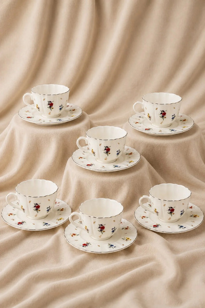Bereketli Store Acar Graciana Floral 6-Piece Turkish Coffee Cup Set – Porcela...