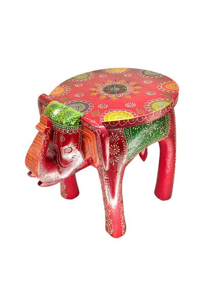 Al Athar Arts Wooden Traditional Elephant Table With Hand Painted Red (W:15''D:20''H:17'')