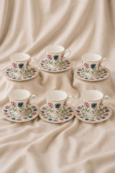 Bereketli Store Acar Reneta Floral 6-Piece Turkish Coffee Cup Set |   Porcela...
