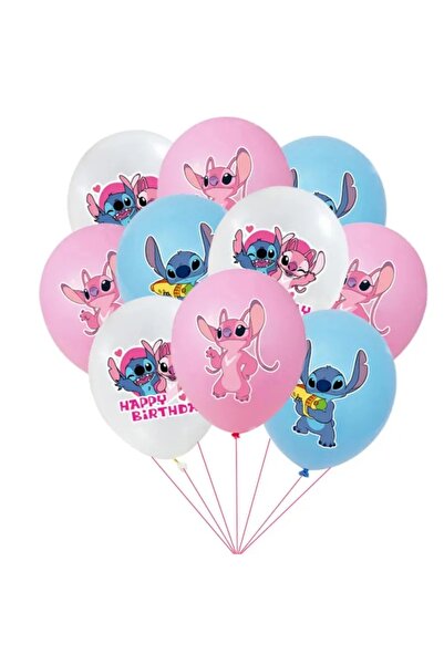 Baloane Vesele Set 10 Baloane Latex Mix Stitch și Angel Happy Birthday BLS224