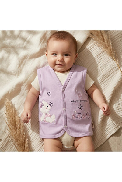 Babydonat Cotton Embroidered Baby Vest - Lilac Teddy Bear and Flower Garden T...