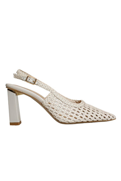 Platin Beige Knitted Open-Back Women's Heeled Shoes