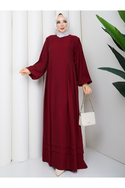 Rüyam Moda Pleated Strawberry Fabric Dress with Side Tie Detail