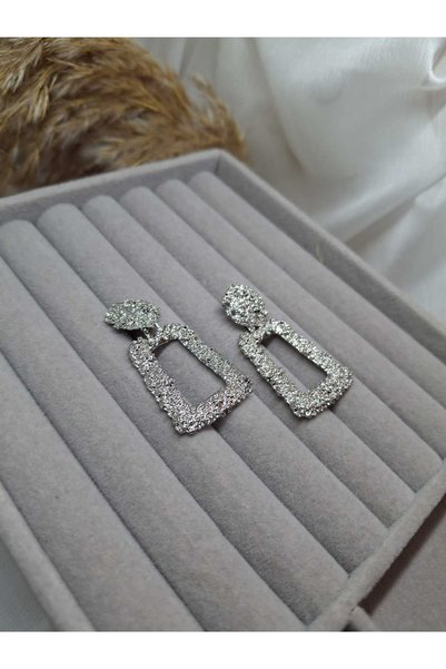 ZEYKU ACCESSORİES أقراط عصرية بأشكال بيضاوية ومستطيلة باللونين الأسود والفضي