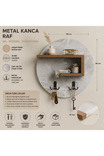 Genel Markalar Modern Yuvarlak Duvar Anahtarlığı ve Raflı Düzenleyici 38 cm –...