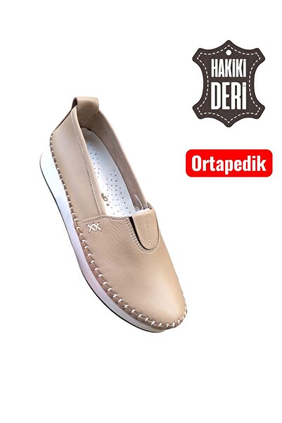 Viyolas Hakiki Deri Kadın Ayakkabı Lastikli Düz