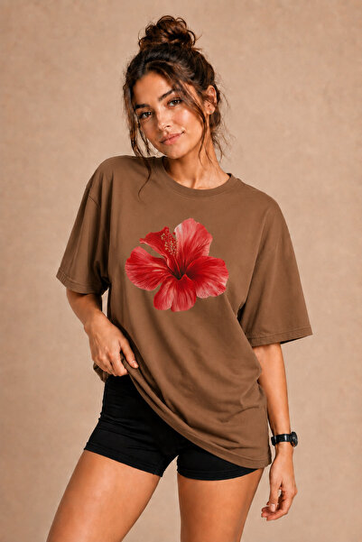 FECCY Premium Hibiscus Unisex Oversize Γυναικείο T-Shirt Ανδρικό T-Shirt Βαμβ...