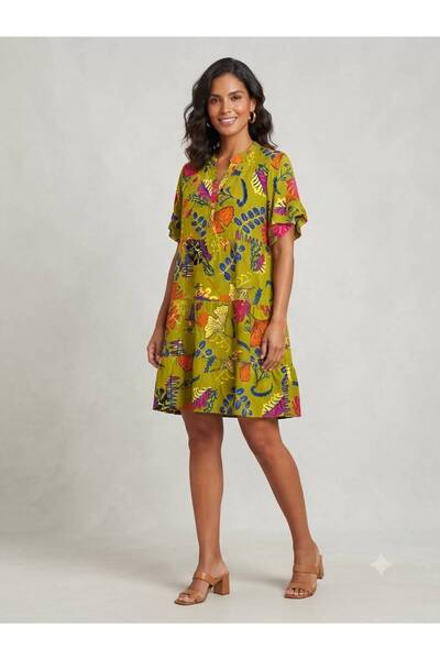 520CK Women's Green Button-Front Summer Dress