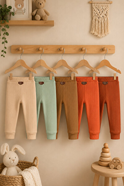 MAHFEL 5-Pack 100% Cotton Flexible Ribbed Baby Alpine Pants Unisex