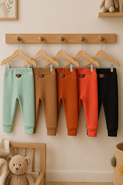MAHFEL 5-Pack 100% Cotton Flexible Ribbed Baby Alpine Pants Unisex