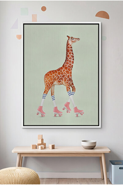 Jasmine Art Pink Roller Skate Giraffe Kids Wall Art | Portrait Framed Canvas ...