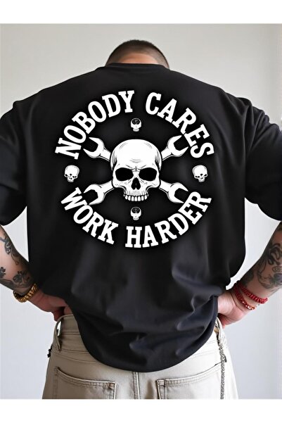 En22 Mens -Inspired NOBODY CARES HARDER T-Shirt Black White Back Print with M...