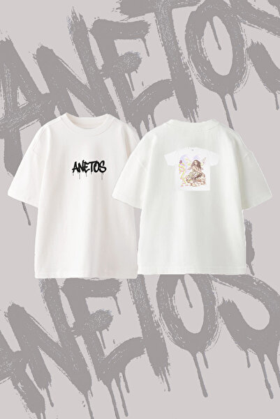 Anetos Sza Fairy Design Back Printed Cotton White Oversize T-Shirt