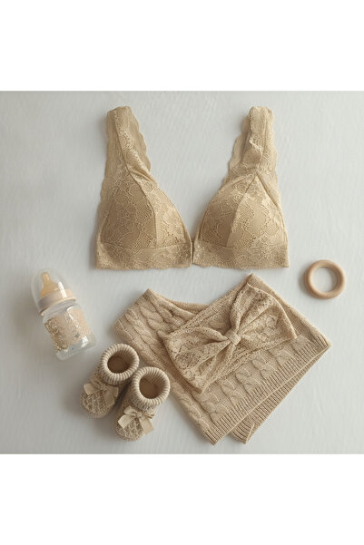 BONBON Women's Lace Front Snap Breastfeeding Bra Mustard Color Bb2679