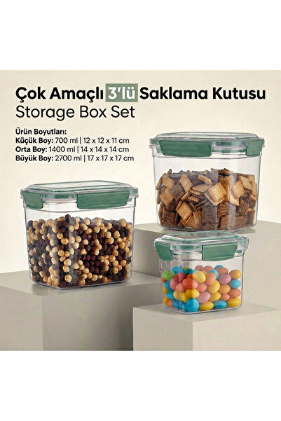 MAXİFRESH Food Container Set Leak-Proof 3-Piece Square Storage Container with...