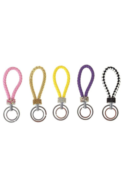 adar , Breloc pentru chei impletit din textil cu strasuri, Multicolor, 13 cm
