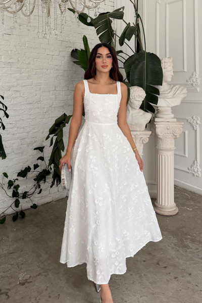 Sindimoda Adelina İp Askılı Çiçekli Midi Elbise 3658
