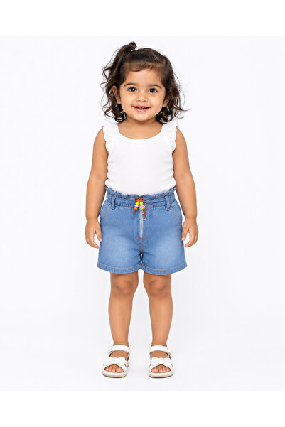 MADE Girls' Jeans Shorts Elastic Waist Front Zipper Fly Short Pants for Girls...